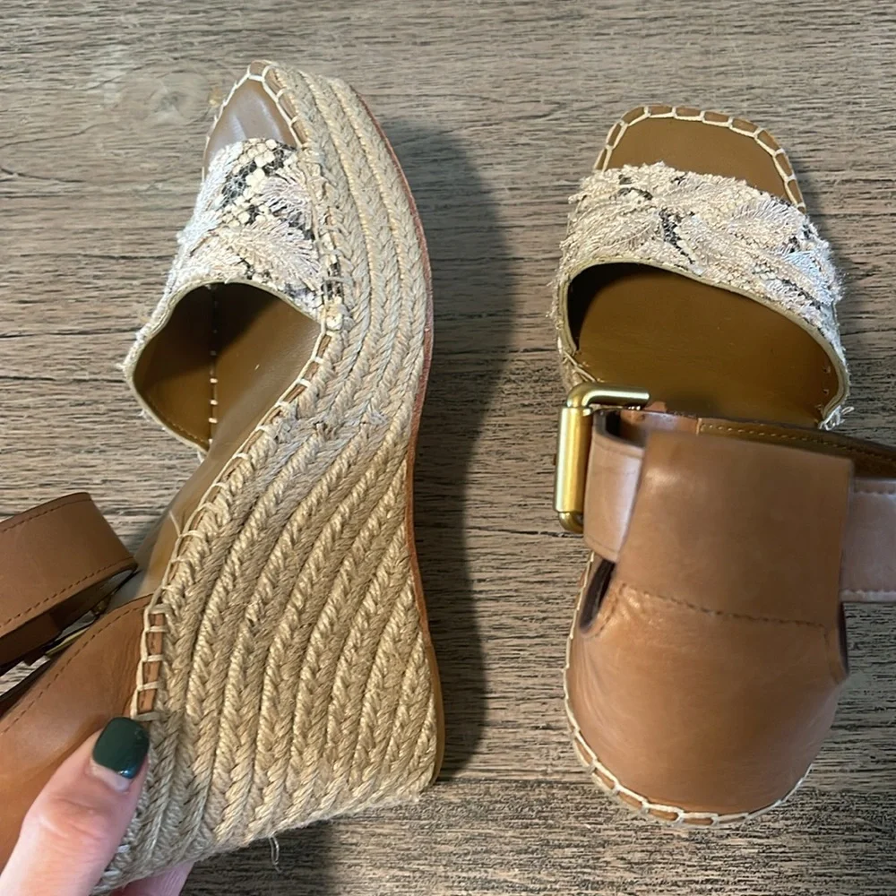 Paige Victoria Ankle Strap Leather Wedge Embroidered Sandals Size 7‎